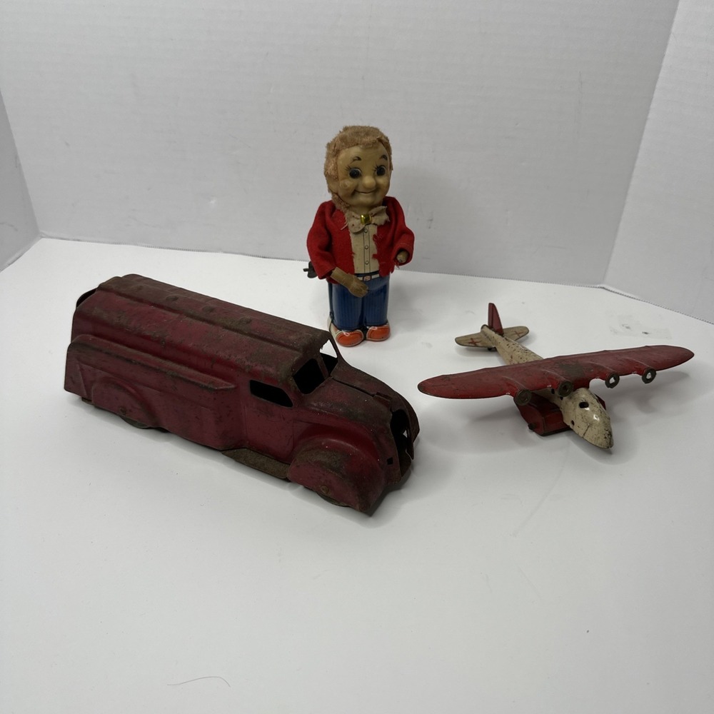 Vintage Metal/Steel Toy Lot- Wyandotte Plane, Japan Bartender, 30s Art Truck